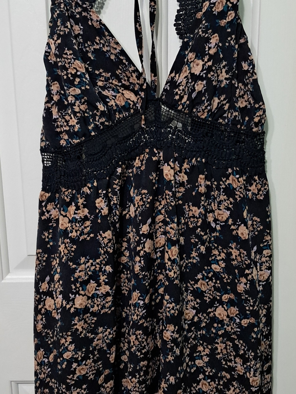 Black Floral Dresswith Crochet Detail - Women's